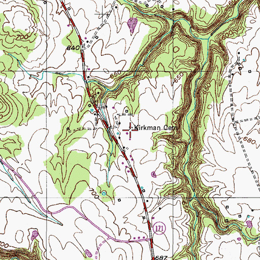 Topographic Map of Kirkman Cemetery, KY