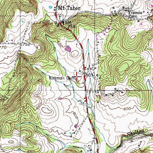 Topographic Map of Kirkman Cemetery, KY