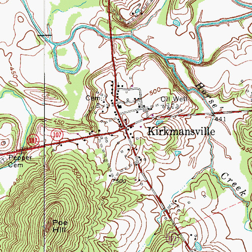 Topographic Map of Kirkmansville, KY