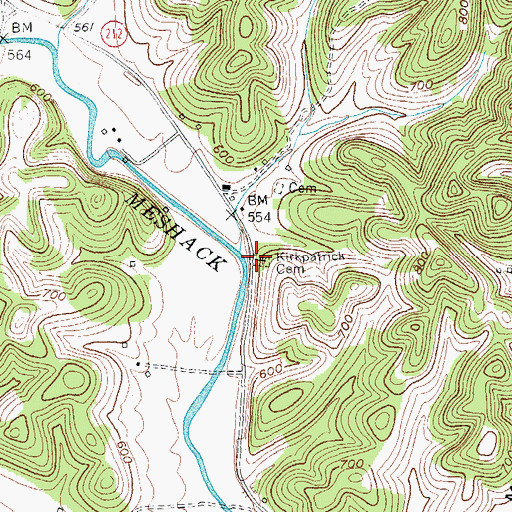 Topographic Map of Kirkpatrick Cemetery, KY