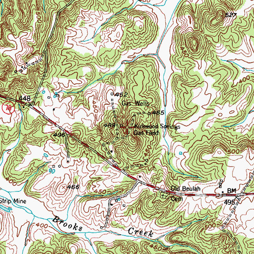 Topographic Map of Kirkwood Springs Gas Field, KY