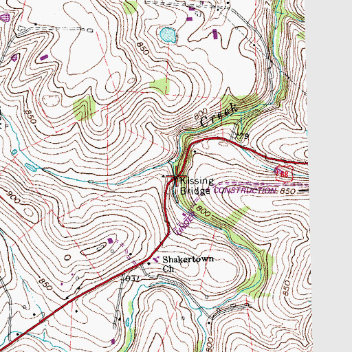 Topographic Map of Kissing Bridge, KY