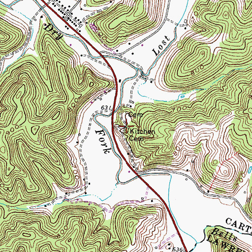 Topographic Map of Kitchen Cemetery, KY