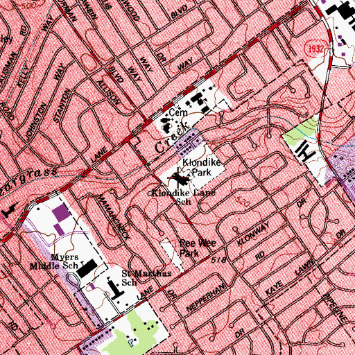 Topographic Map of Klondike School, KY