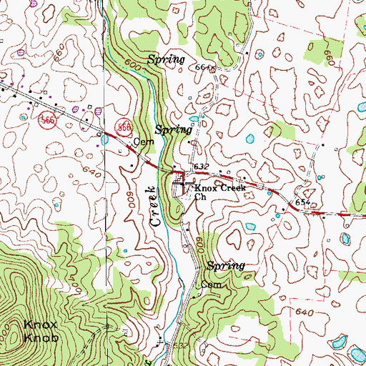 Topographic Map of Knoxes Creek Baptist Church, KY