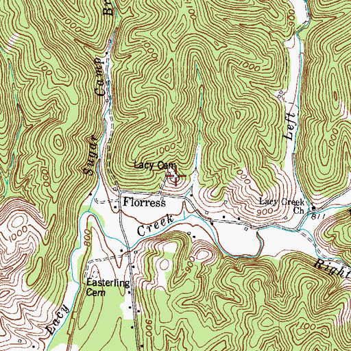 Topographic Map of Lacy Cemetery, KY