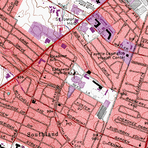 Topographic Map of Lafayette High School, KY