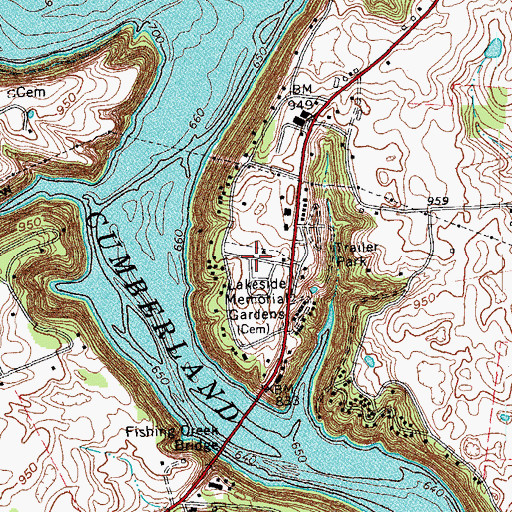 Topographic Map of Lakeside Memorial Gardens, KY