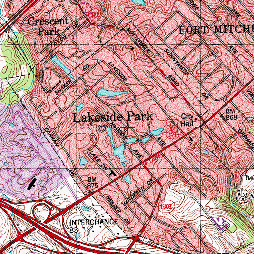 Topographic Map of Lakeside Park, KY
