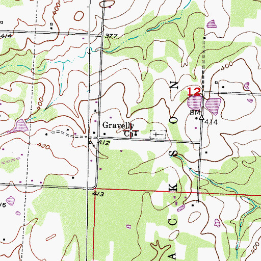 Topographic Map of Gravelly Church, AR