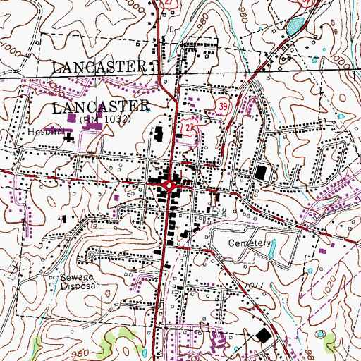 Topographic Map of Lancaster, KY