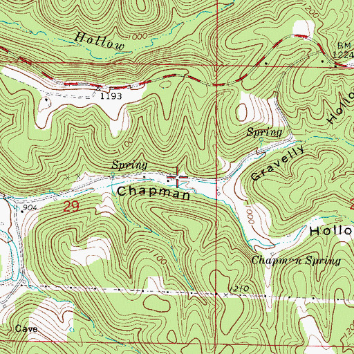 Topographic Map of Gravelly Hollow, AR