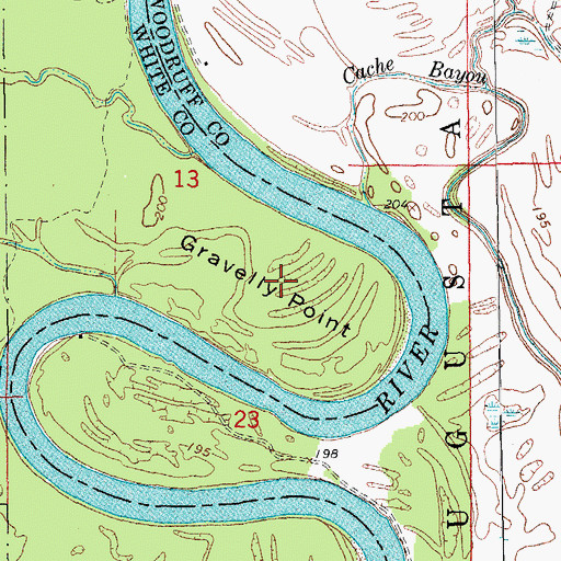 Topographic Map of Gravelly Point, AR