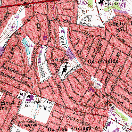Topographic Map of James Lane Allen Elementary School, KY