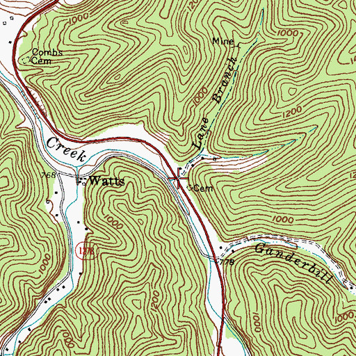 Topographic Map of Lane Branch, KY