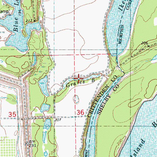 Topographic Map of Graves Bayou, AR