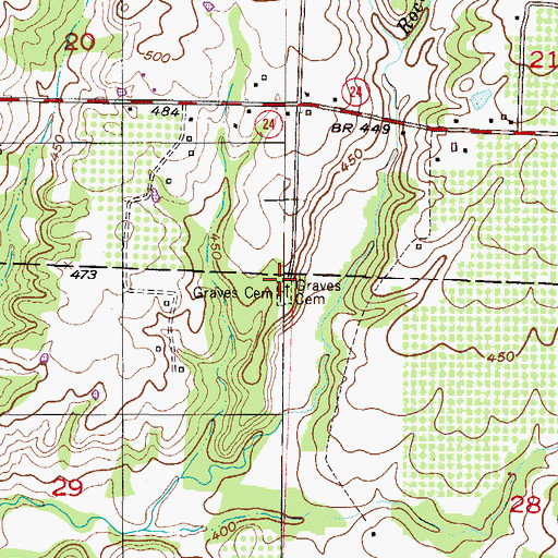 Topographic Map of Graves Cemetery, AR