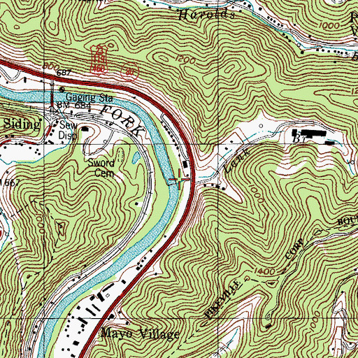 Topographic Map of Lank Branch, KY