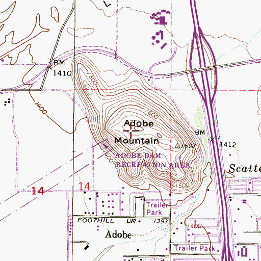 Topographic Map of Adobe Mountain, AZ