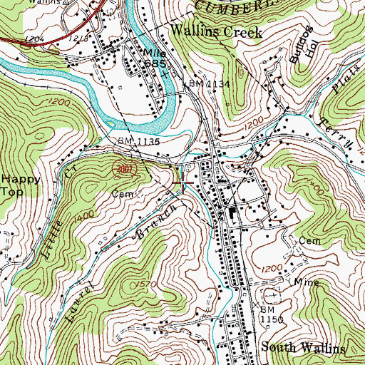 Topographic Map of Laurel Branch, KY