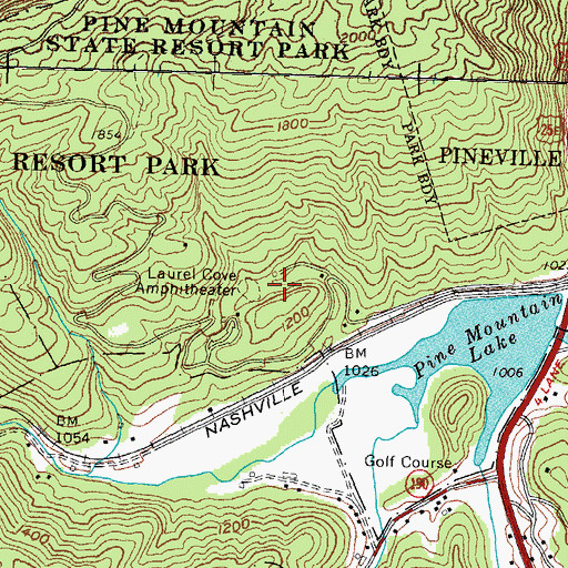 Topographic Map of Laurel Cove Amphitheater, KY