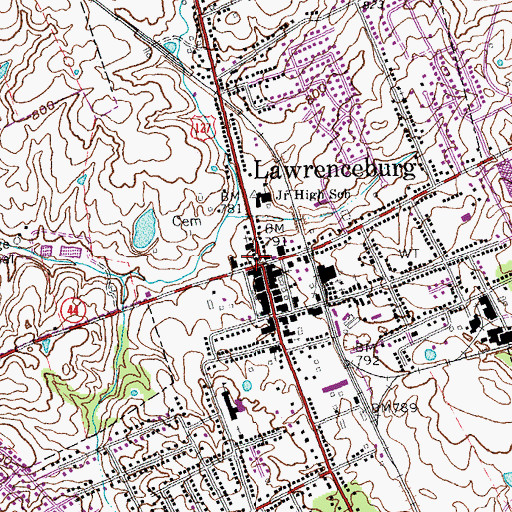 Topographic Map of Lawrenceburg, KY