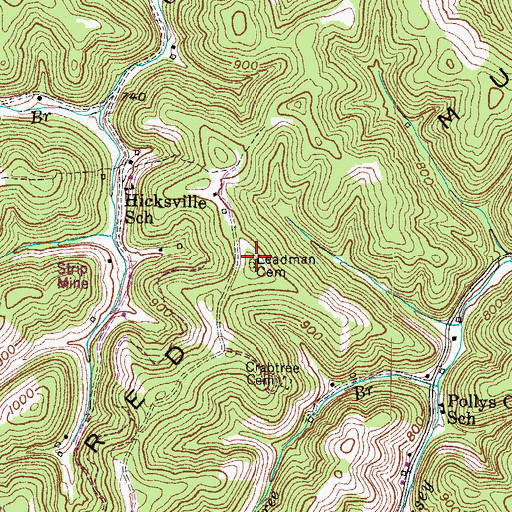 Topographic Map of Leadman Cemetery, KY
