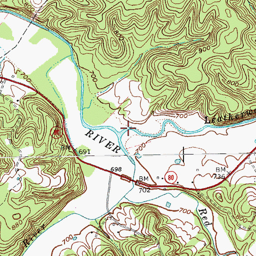 Topographic Map of Leatherwood Creek, KY