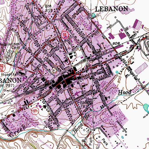 Topographic Map of Lebanon, KY