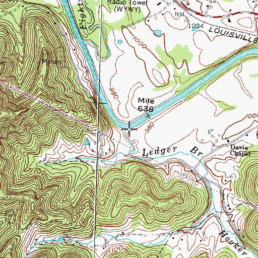 Topographic Map of Ledger Branch, KY