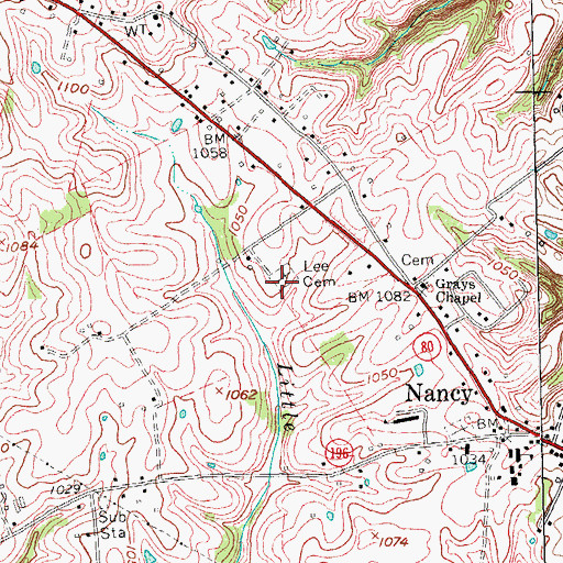 Topographic Map of Lee Cemetery, KY