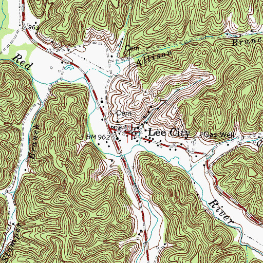 Topographic Map of Lee City, KY