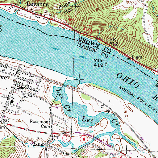 Topographic Map of Lee Creek, KY