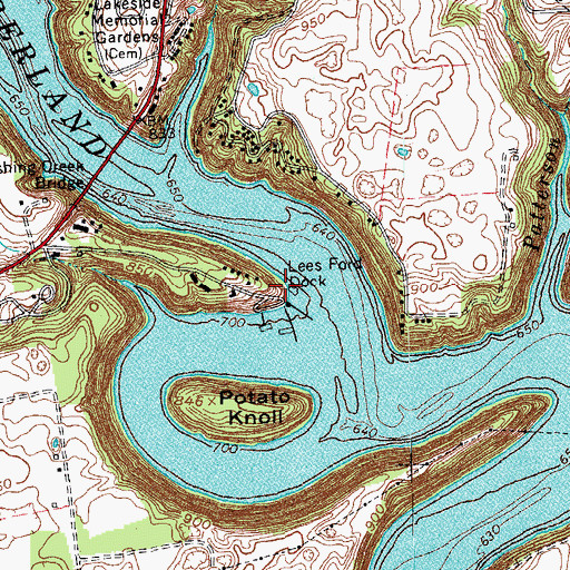 Topographic Map of Lees Ford Dock, KY