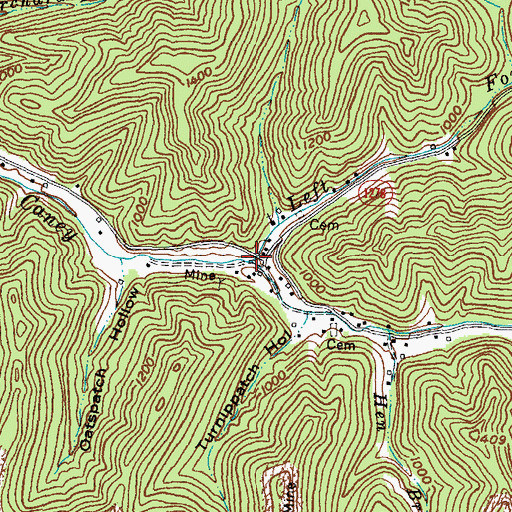 Topographic Map of Left Fork Caney Creek, KY