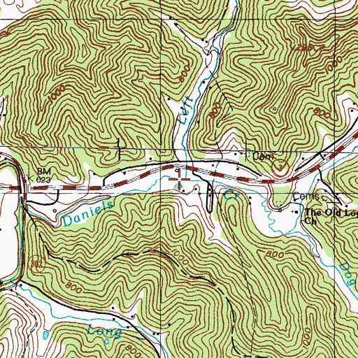 Topographic Map of Left Fork Daniels Creek, KY