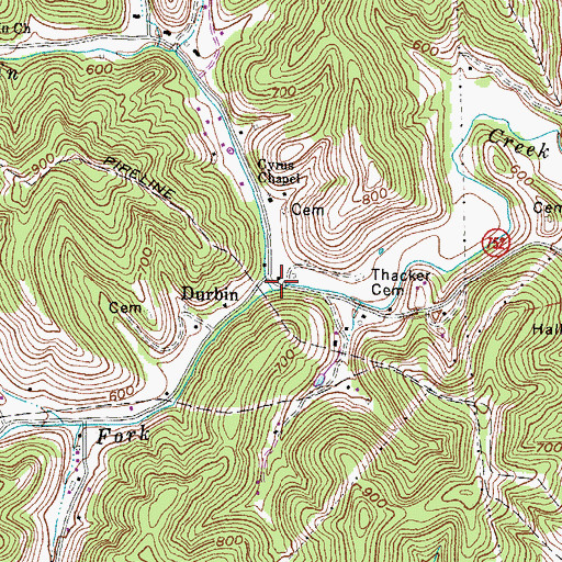 Topographic Map of Left Fork Durbin Creek, KY