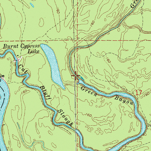 Topographic Map of Green Bayou, AR