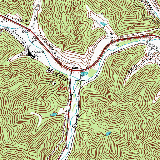 Topographic Map of Left Fork Middle Creek Levisa Fork, KY