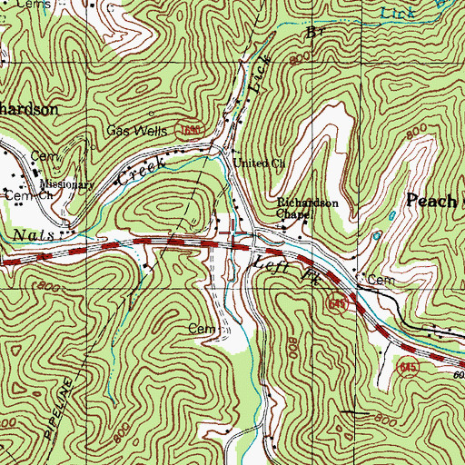 Topographic Map of Left Fork Nats Creek, KY