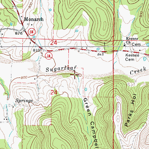 Topographic Map of Green Campbell Hollow, AR