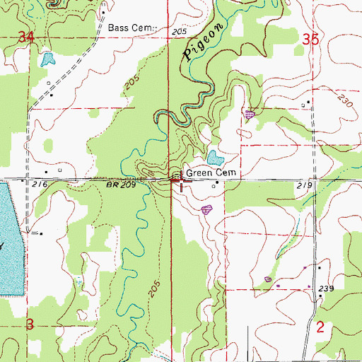 Topographic Map of Green Cemetery, AR