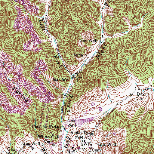 Topographic Map of Left Fork White Oak Creek, KY