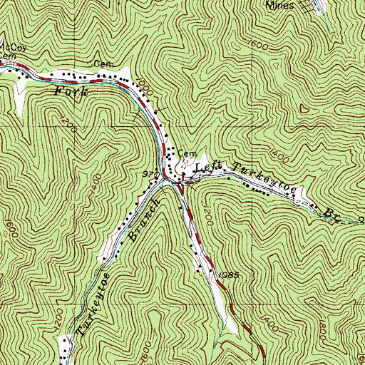 Topographic Map of Left Turkeytoe Branch, KY