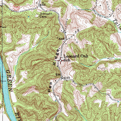 Topographic Map of Leonard Oak School, KY