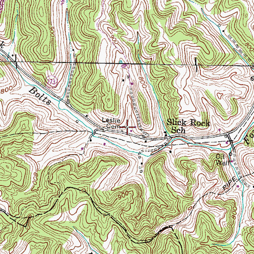 Topographic Map of Leslie Cemetery, KY