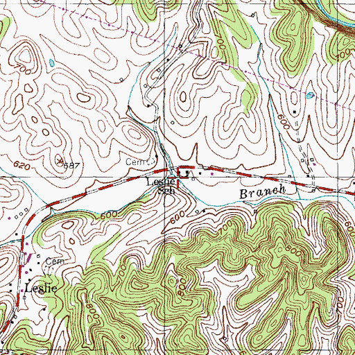 Topographic Map of Leslie School, KY