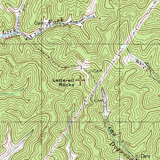 Topographic Map of Lettered Rocks, KY