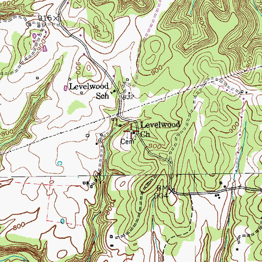 Topographic Map of Levelwood Church, KY