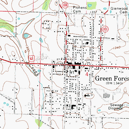 Topographic Map of Green Forest, AR